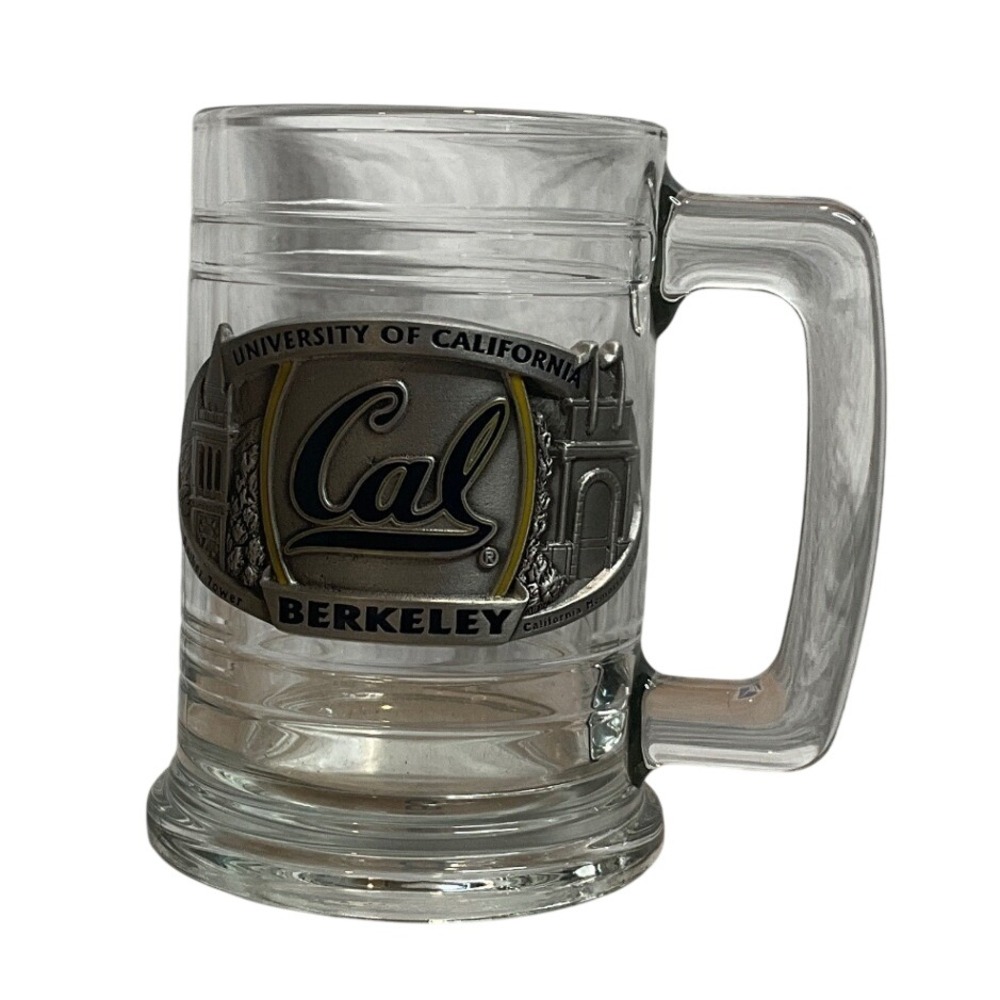 Cal Berkely University of California Clear Glass Beer Mug Metal Emblem Gift